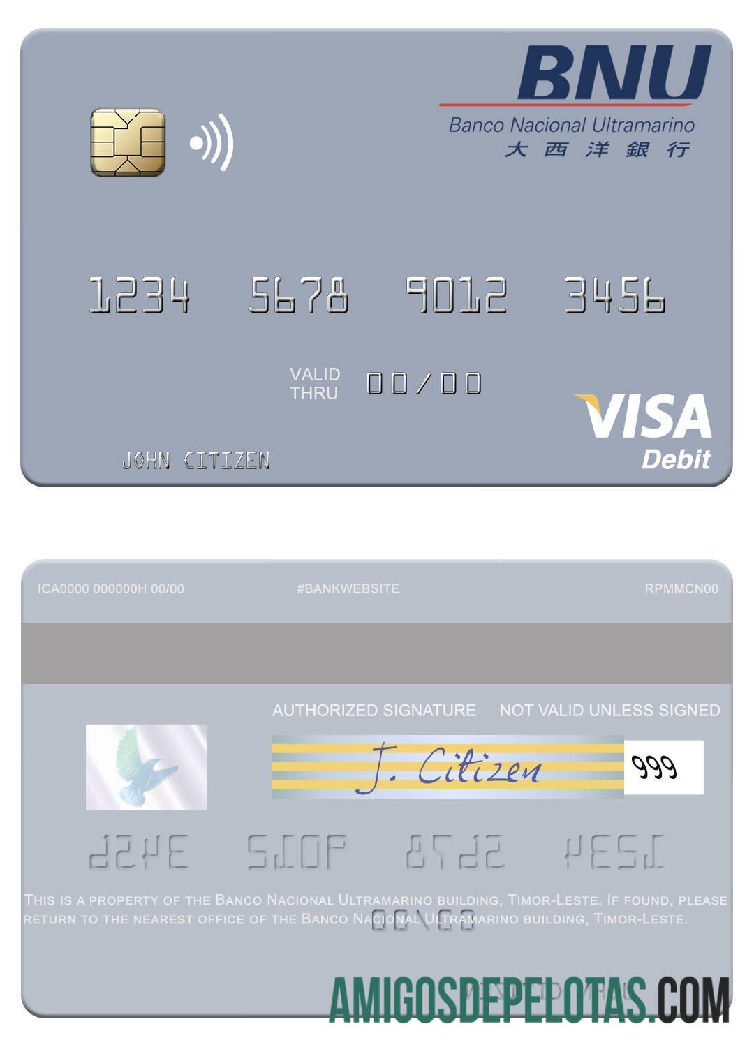 Timor Leste Banco Nacional Ultramarino Building Visa Debit Card amostra